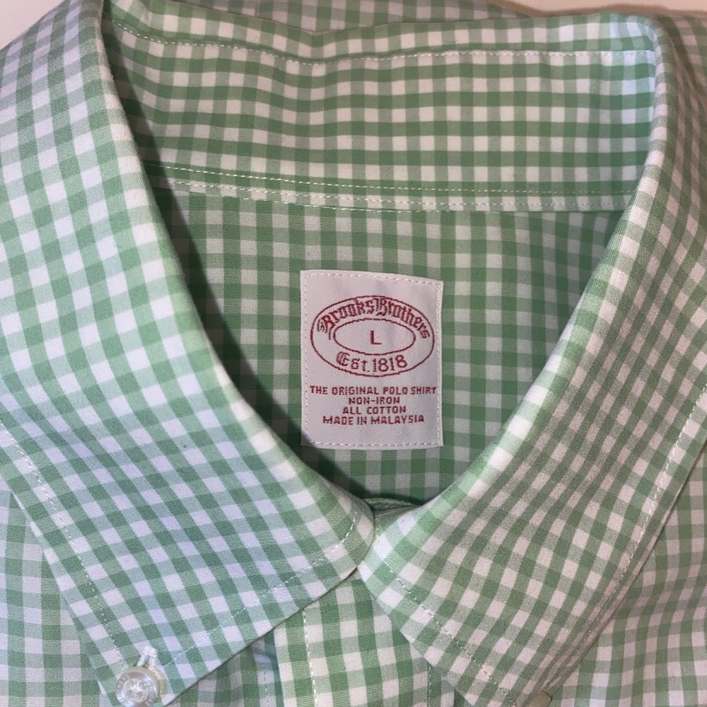 Brooks Brothers Light Green and White Gingham Button-Down Shirt